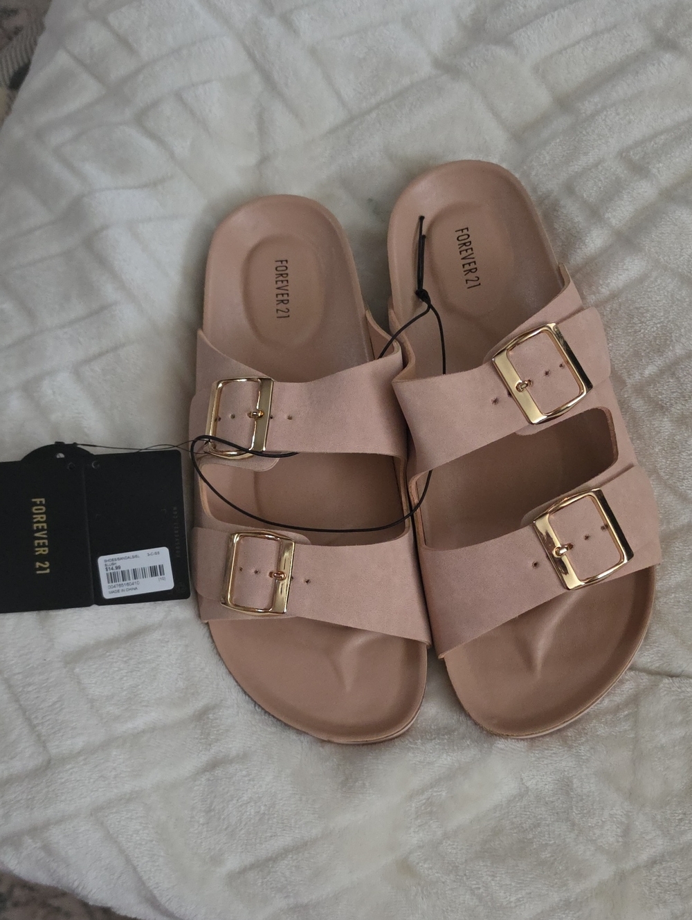 NWT Forever 21 Women's Size 10 dusty Pink Double-Buckle Slide Sandals